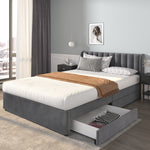 Upholstered Bed 160x200cm Headboard Slatted Base 2 Drawers - Velvet Grey
