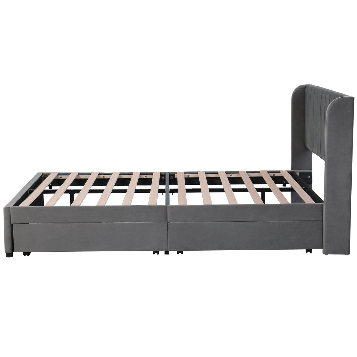 Upholstered Bed 160x200cm Headboard Slatted Base 2 Drawers - Velvet Grey