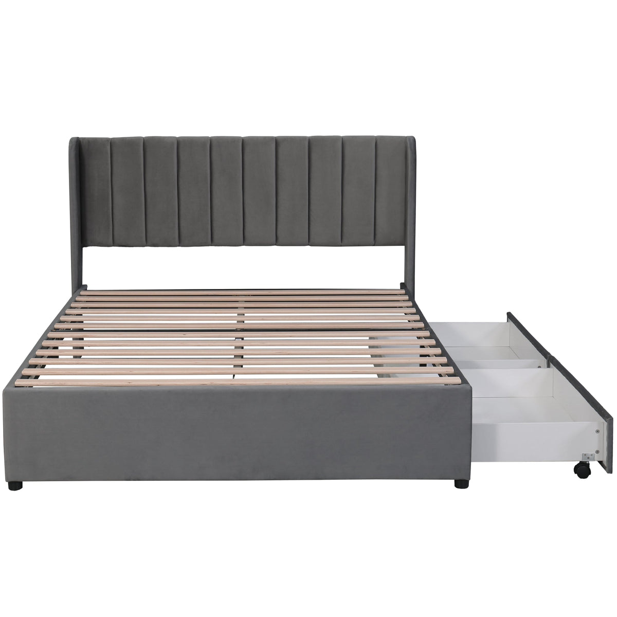 Upholstered Bed 160x200cm Headboard Slatted Base 2 Drawers - Velvet Grey