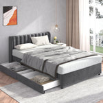 Upholstered Bed 160x200cm Headboard Slatted Base 2 Drawers - Velvet Grey