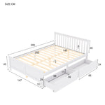 Wooden Bed, Double/Youth/Adult, Storage Drawers, Pinewood, White