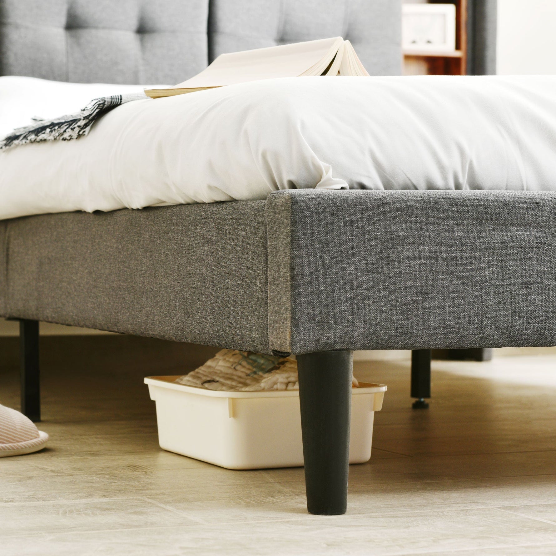 Upholstered Double Bed 160x200cm Storage USB LED Slatted Base, Grey