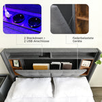 Upholstered Double Bed, Storage Headboard USB LED 160x200cm, Grey