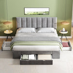 Upholstered Bed 160 x 200 cm with Slatted Base and 4 Storage Drawers, Grey Velvet