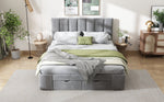 Upholstered Bed 140x200 Slatted Frame Backrest & 4 Drawers - Velvet Grey
