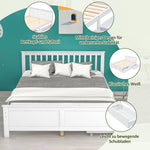 Wooden Bed, Double/Youth/Adult, Storage Drawers, Pinewood, White