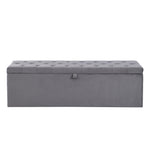 Velvet Bench Upholstered Storage 138x41x42cm - Grey