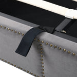 Upholstered Bed with Lift-Up Storage and Studded Footboard, Grey
