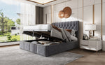 Upholstered Bed Hydraulic Storage Studded Headboard 160x200cm Velvet Grey