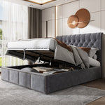 Upholstered Bed with Hydraulic Storage and Bench, 140x200cm, Grey Velvet