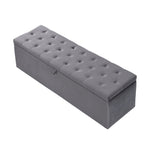 Velvet Bench Upholstered Storage 138x41x42cm - Grey