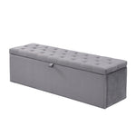 Velvet Bench Upholstered Storage 138x41x42cm - Grey