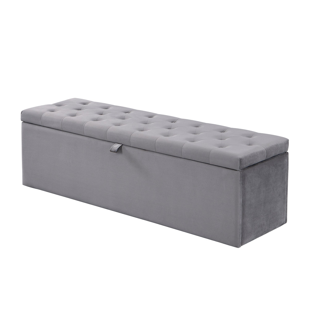 Velvet Bench Upholstered Storage 138x41x42cm - Grey