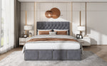 Upholstered Bed Hydraulic Storage Studded Headboard 160x200cm Velvet Grey