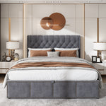 Upholstered Bed 140x200cm Hydraulic Storage Studded - Velvet Grey