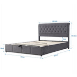 Upholstered Bed with Hydraulic Storage and Bench, 140x200cm, Grey Velvet