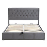 Upholstered Bed Hydraulic Storage Studded Headboard 160x200cm Velvet Grey