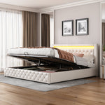 Upholstered Bed 180x200cm Functional Storage LED Slatted Frame - White PU