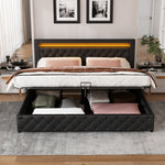 Upholstered Bed 180x200cm Functional Storage LED Slatted Frame - Black PU