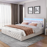 Upholstered Bed 180x200cm Functional Storage LED Slatted Frame - White PU