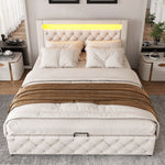 Upholstered Bed 140x200cm Functional Storage LED - White PU