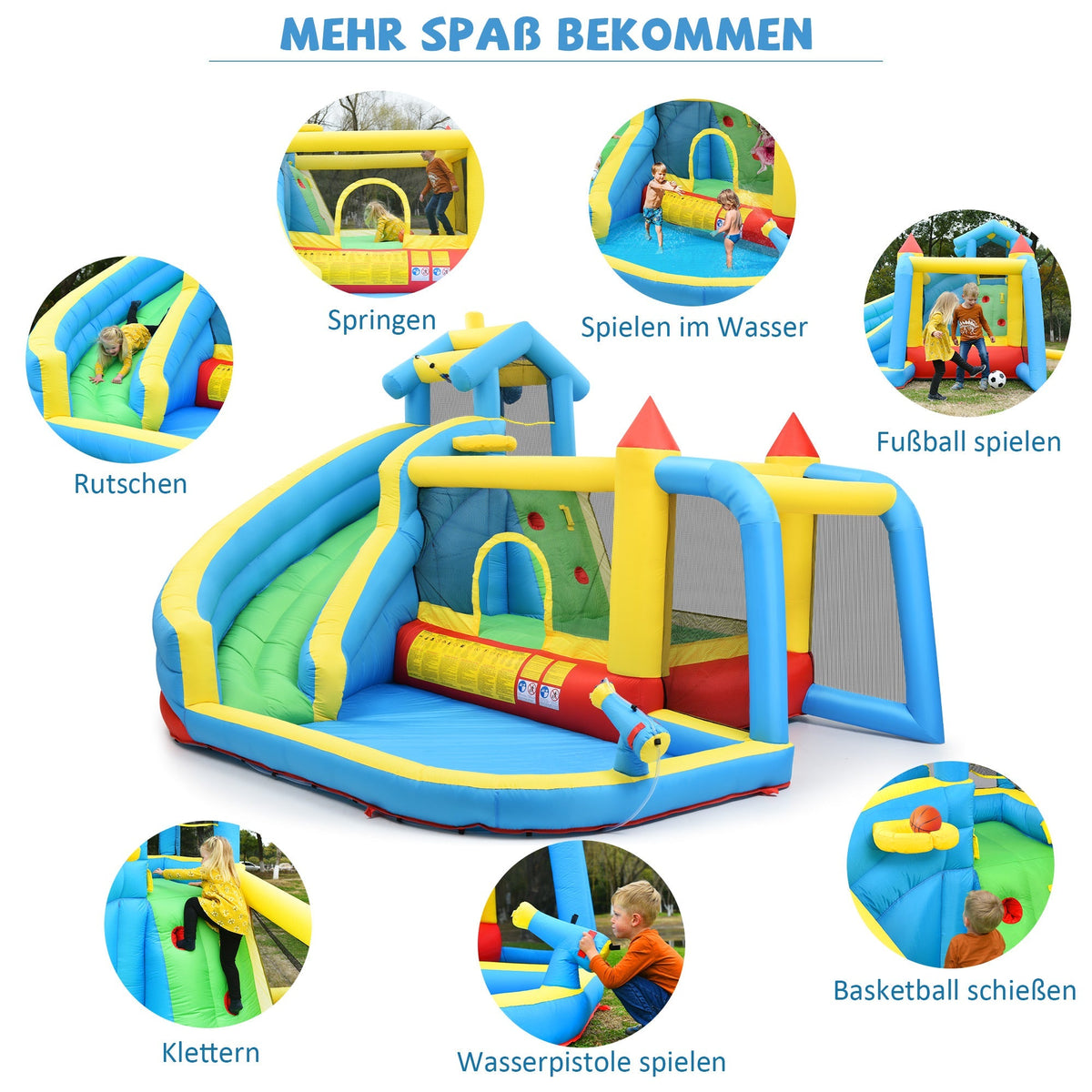 Children's Bouncy Castle, 5 in 1 inflatable outdoor castle with slide, jumping area, water pool, football net