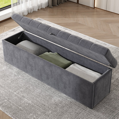 Upholstered Bed 140x200cm Hydraulic Storage with Upholstered Bench - Velvet Grey