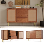 Chest of Drawers, 2 Doors, 3 Drawers, Rattan, Adjustable Shelf, Walnut