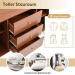 Chest of Drawers, 2 Doors, 3 Drawers, Rattan, Adjustable Shelf, Walnut