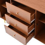Chest of Drawers, 2 Doors, 3 Drawers, Rattan, Adjustable Shelf, Walnut