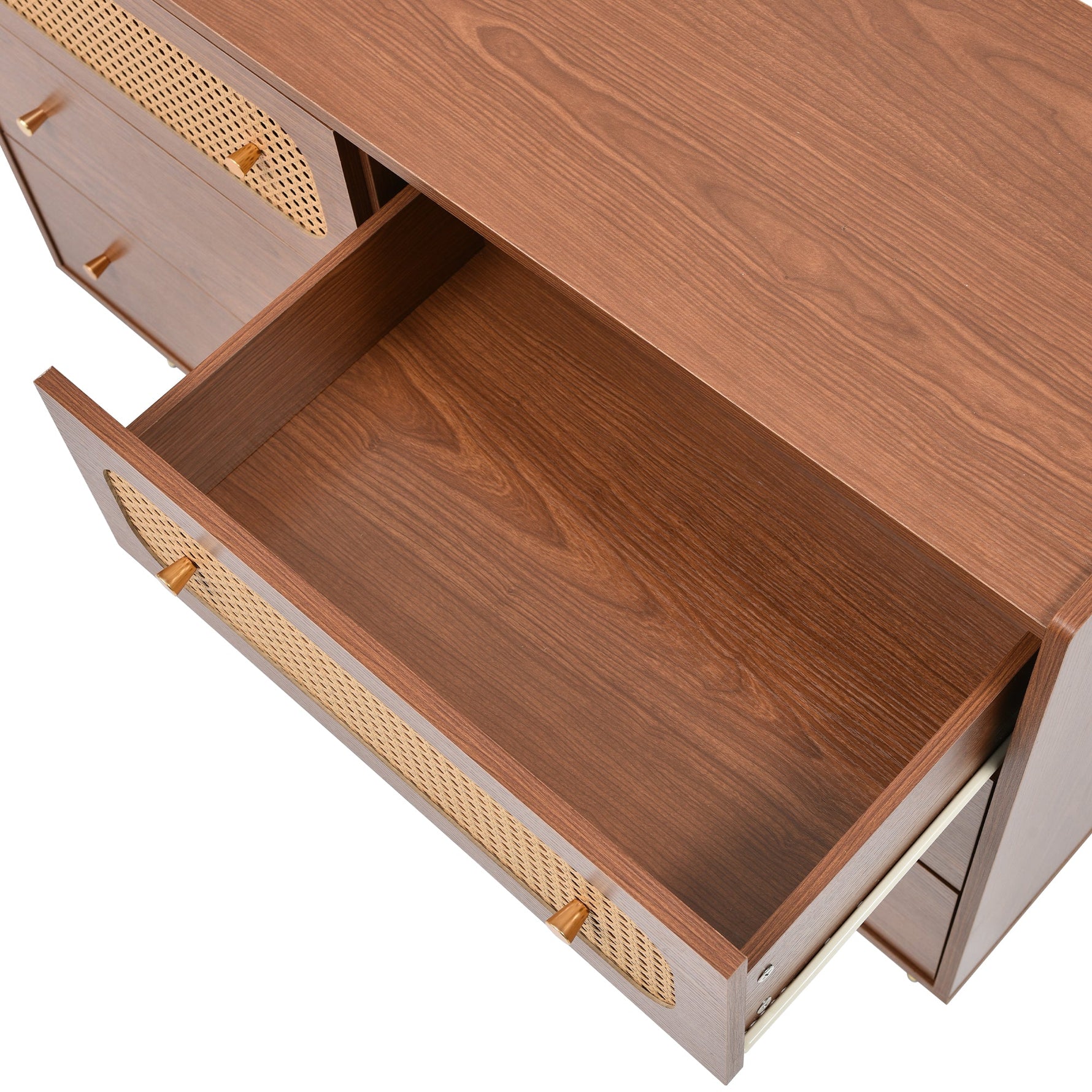 Chest of Drawers, 6 Drawer Rattan Sideboard, Walnut