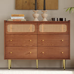 Chest of Drawers, 6 Drawer Rattan Sideboard, Walnut