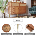 Chest of Drawers, 6 Drawer Rattan Sideboard, Walnut