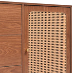 Chest of Drawers, 2 Doors, 3 Drawers, Rattan, Adjustable Shelf, Walnut