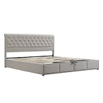 Upholstered Bed 180x200cm Hydraulic Storage Studded - Cotton-Linen Light Grey