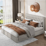 Upholstered Bed 180x200cm Hydraulic Storage Studded - Cotton-Linen Light Grey