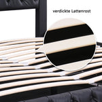 Upholstered Bed 180x200cm Functional Storage LED Slatted Frame - Black PU