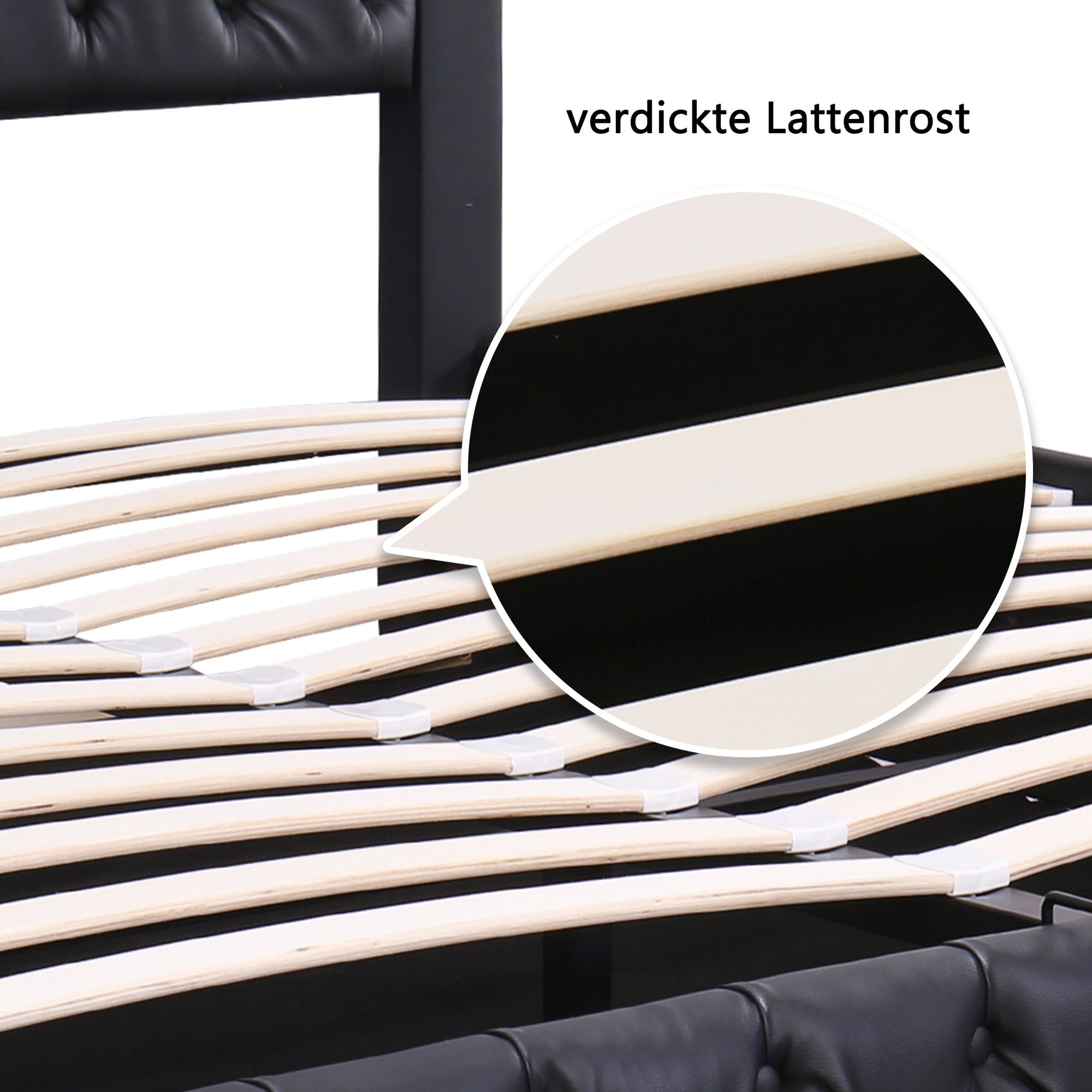 Upholstered Bed 180x200cm Functional Storage LED Slatted Frame - Black PU