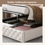 Upholstered Bed 180x200cm Functional Storage LED Slatted Frame - White PU