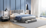 Upholstered Bed 160 x 200 cm with Slatted Base and 4 Storage Drawers, Grey Velvet
