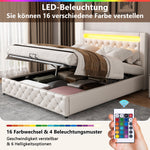 Upholstered Bed 140x200cm Functional Storage LED - White PU