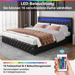 Upholstered Bed 180x200cm Functional Storage LED Slatted Frame - Black PU