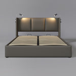 Upholstered Double Bed 140x200 Storage, USB Light, Slatted Base, PU