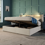 Upholstered Double Bed 160x200 Storage USB Reading Light Linen