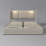 Upholstered Double Bed 180x200 with Storage & LED, Beige Linen