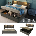 Upholstered Double Bed 160x200 Storage Reading Light Headboard PU