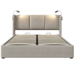 Upholstered Bed 140x200 Storage USB Reading Light, Linen Fabric