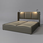 Upholstered Double Bed 140x200 Storage, USB Light, Slatted Base, PU
