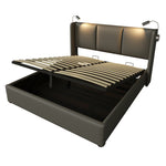 Upholstered Double Bed 160x200 Storage Reading Light Headboard PU