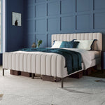 Upholstered Bed Double Bed 180x200cm with Slatted Base and Adjustable Headboard, Grey-Beige Linen